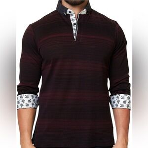 Maceoo Paris Men's Unrivaled Polo L ING Black Red Stretch Cotton Tic Tac Toe  L